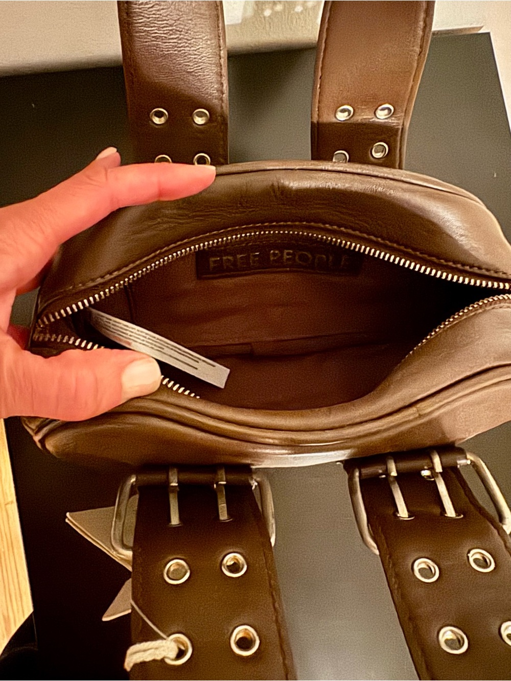 Free People Brown Double-Strap Leather Shoulder Bag - Picture 5 of 7
